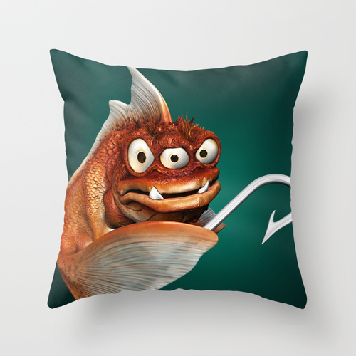Evil fish throw pillow