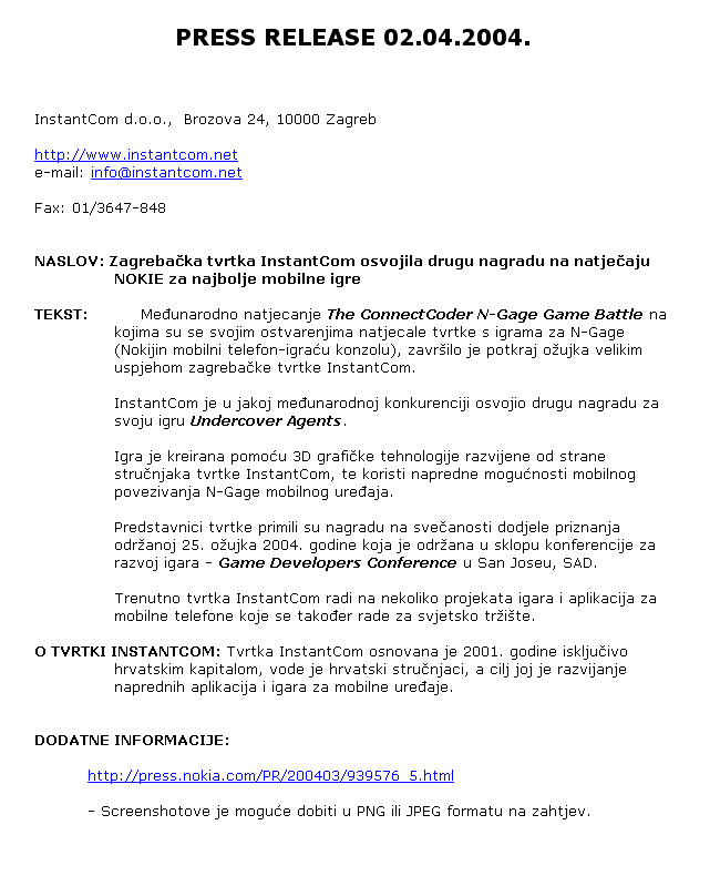 InstantCom press release
